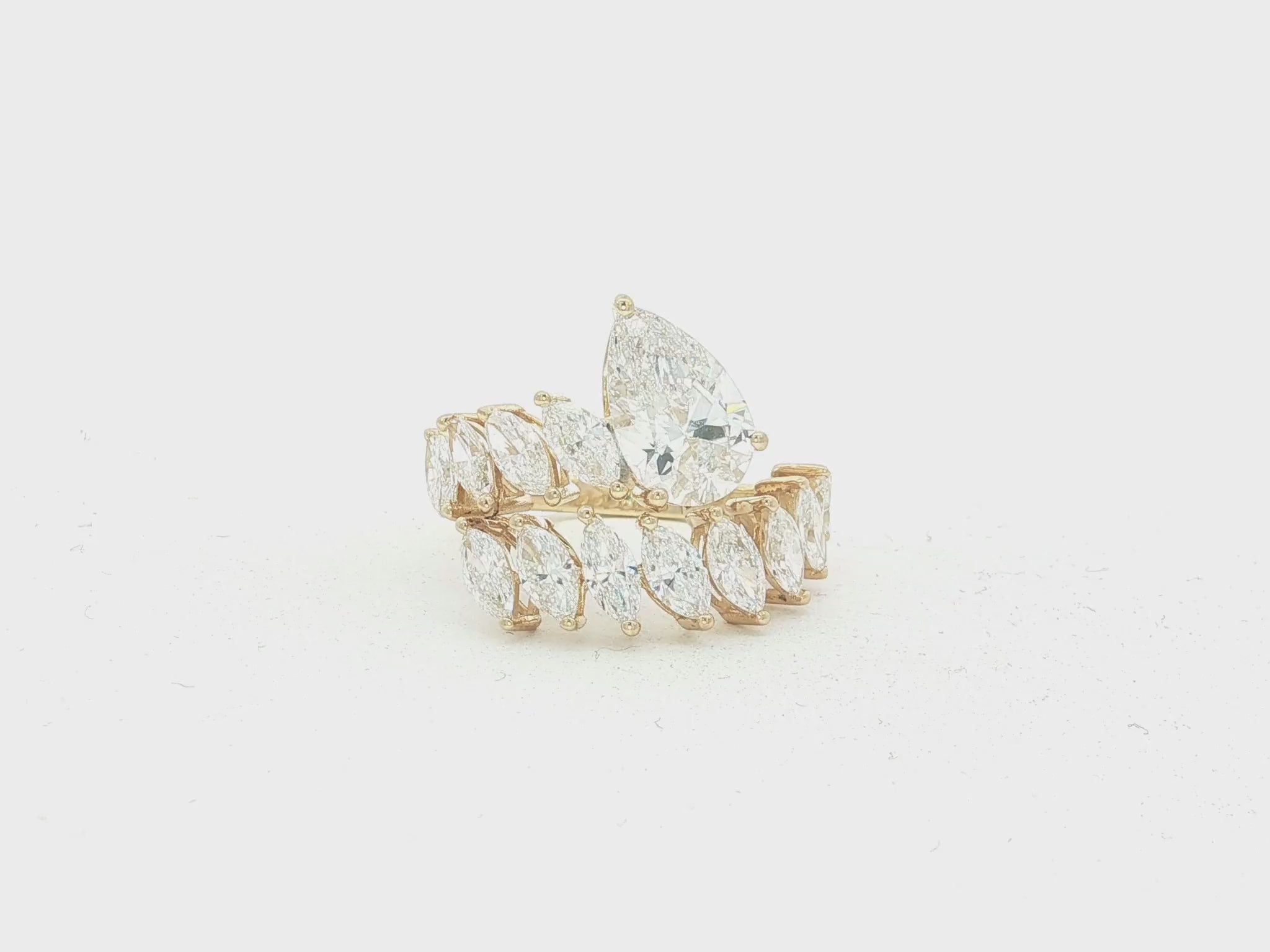 14K Gold Diamond Pear & Marquise Multi Wrap Ring 4.60 CT
