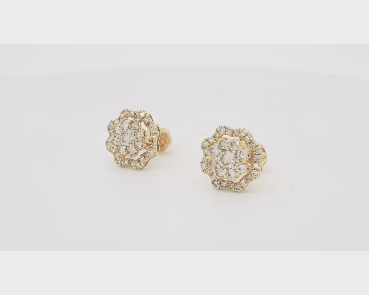 14K Gold Natural Diamond Floral Stud Earrings 2.00 CT – product video