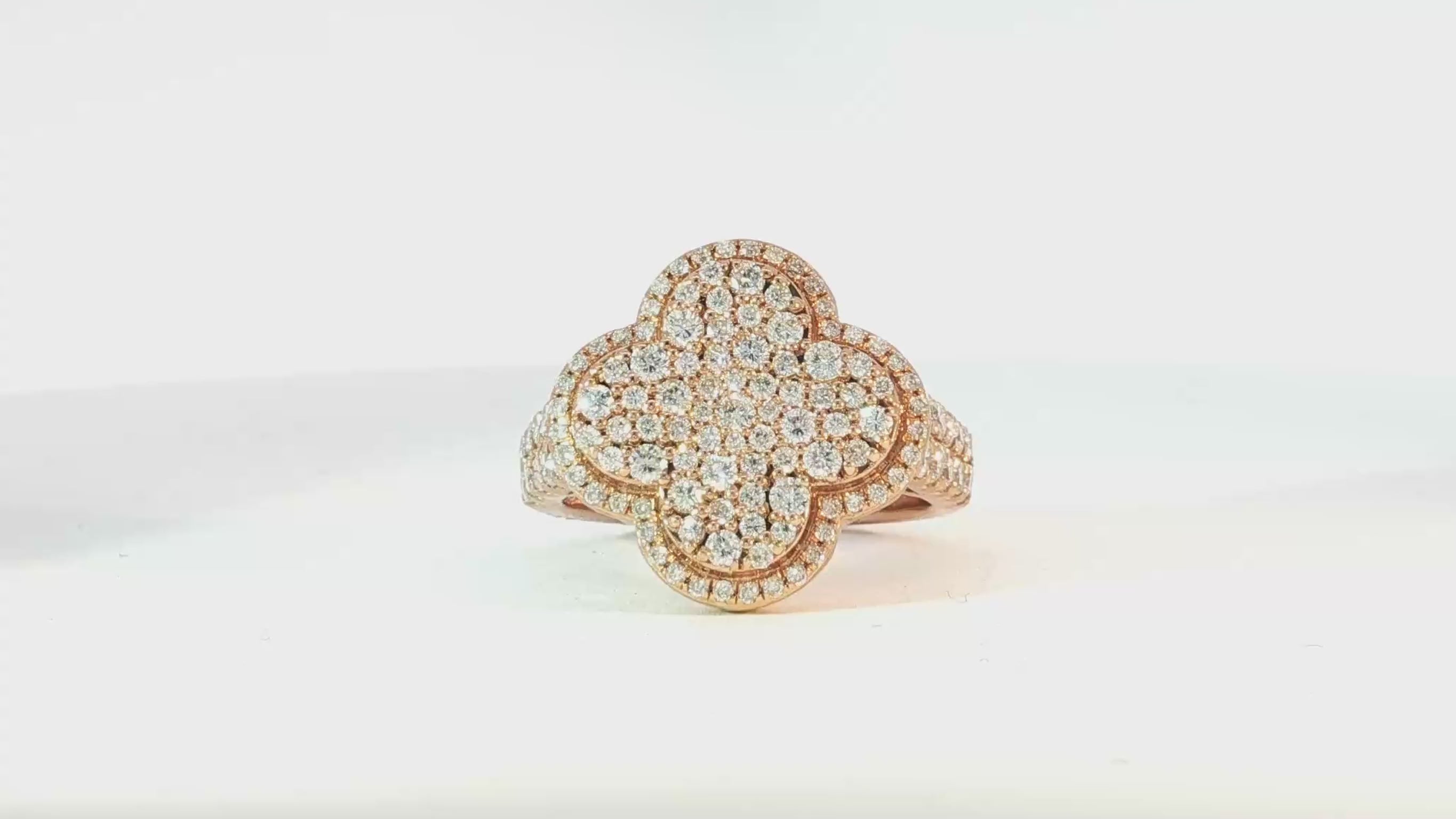 14k Gold Clover 3D Statement Ring with Round Diamonds 1.50ct
