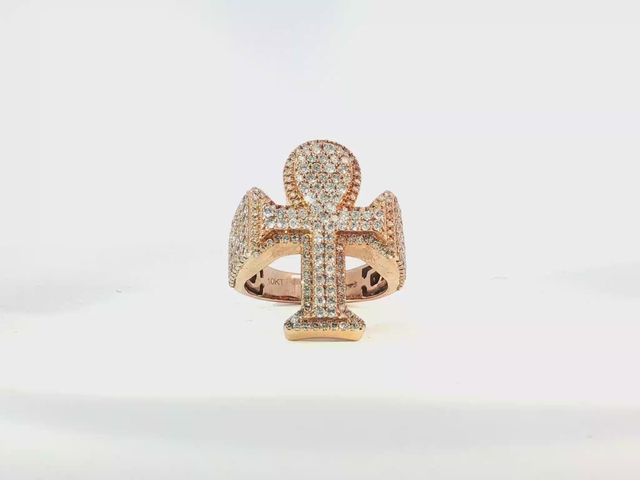 10k Rose Gold Ankh Cross Diamond Ring with Full Round Cut 2.50ct