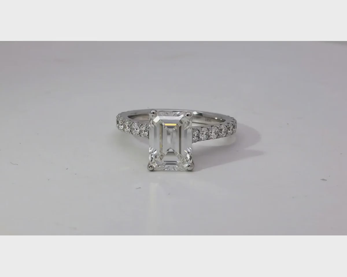 18k Emerald Cut Petite Side-Stone Engagement Ring 4.00 CT – product video