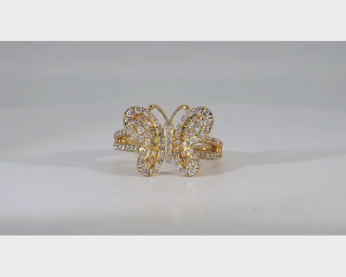 10k Gold Butterfly-Shape Ring with Round Diamonds 0.80ct – product video