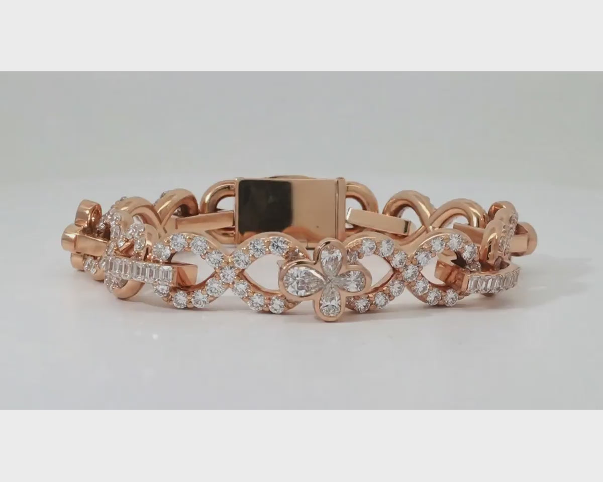 10K Gold Natural Diamond Floral Link Bracelet Pave Design 23.00 CT – product video