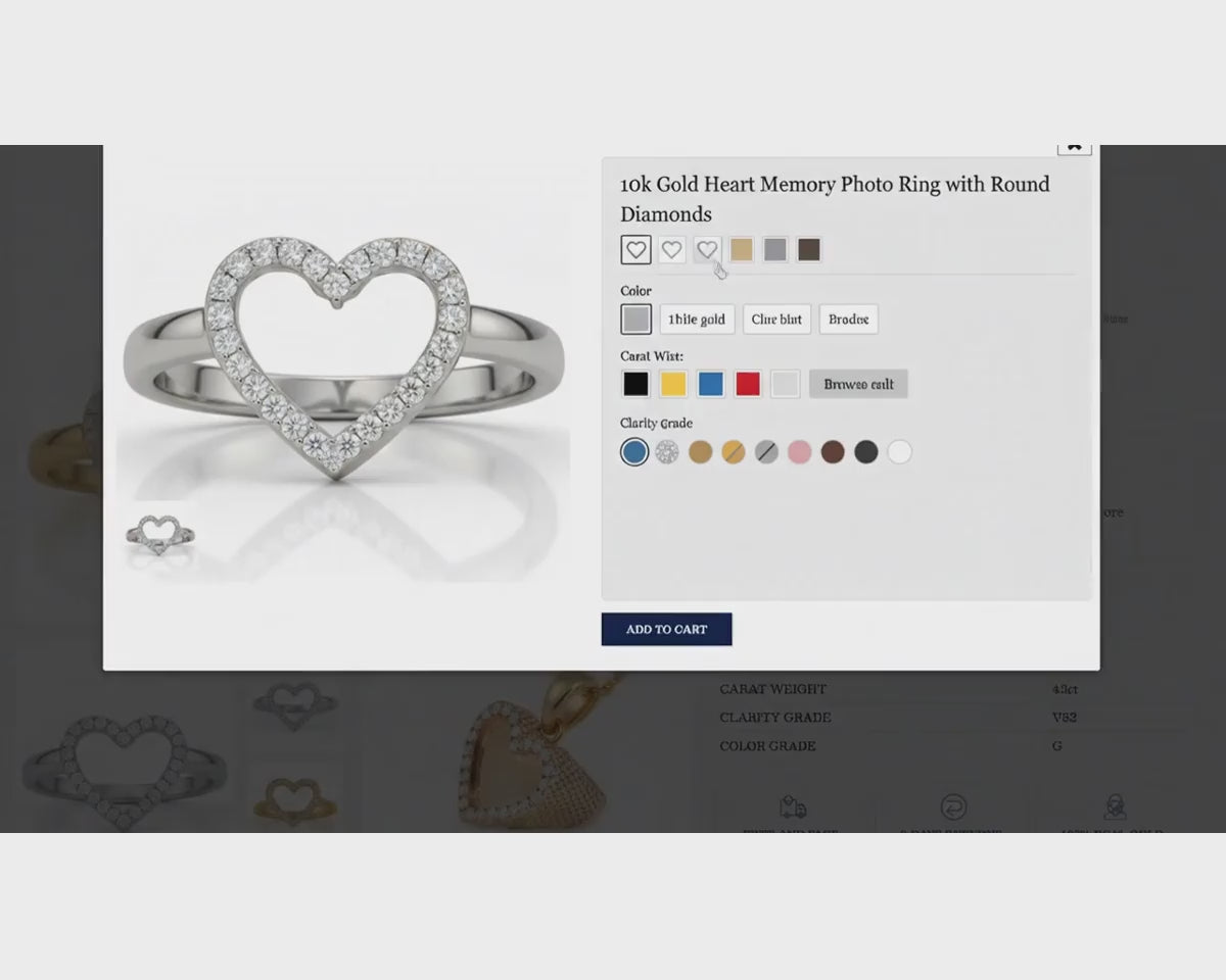10k Gold Heart Memory Photo Ring with Round Diamonds 4.3 ct – product video