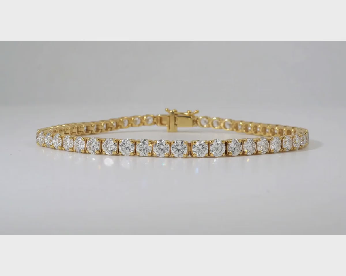 14k Gold Lab-Grown Diamond Tennis Bracelet with Round-Cut Classic Design 6.67ct – product video