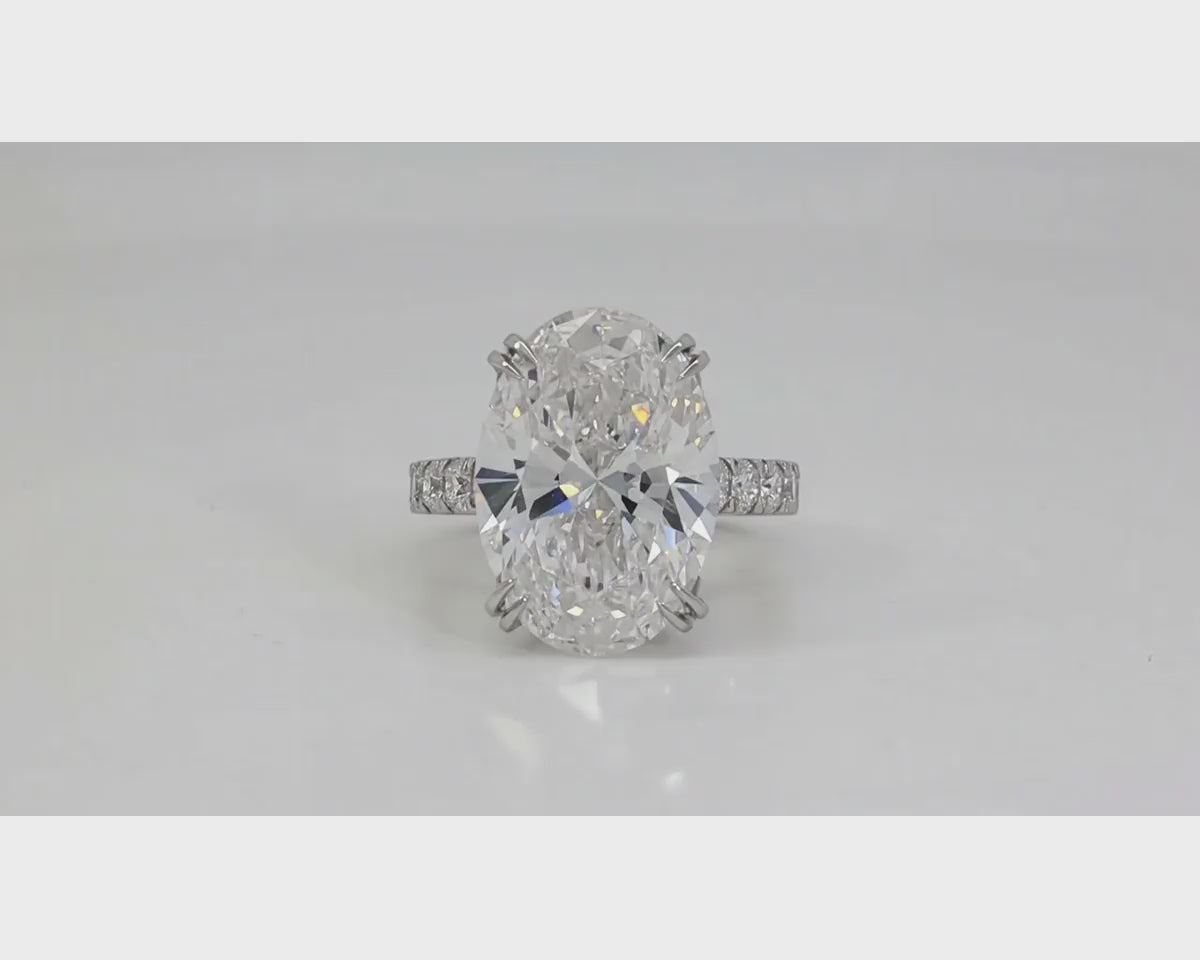 14k Gold Diamond Oval-Cut Solitaire Ring with Pavé Band 9.13 CT – product video