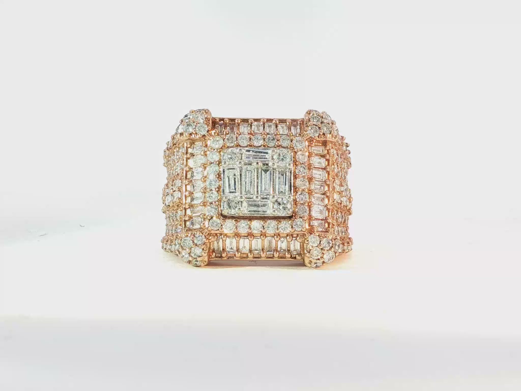 10k Gold 3D Square-Shape Ring with Baguette and Round Diamonds 4.0ct