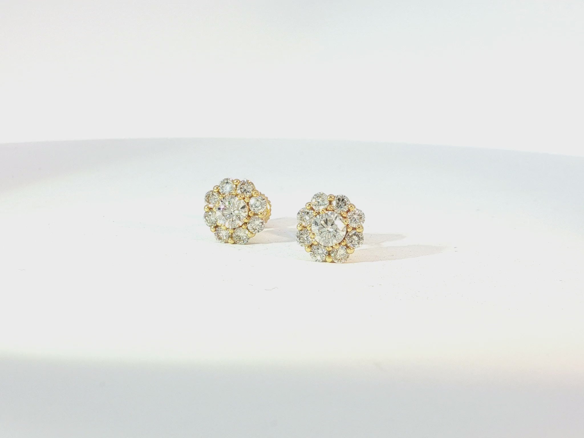 10k Gold Diamond Floral Earrings with Round Brilliant 1.04ct