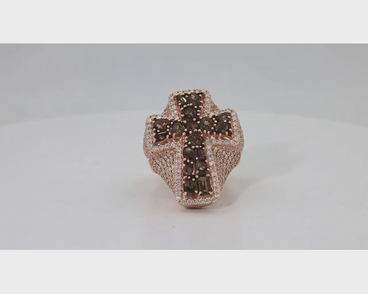 10K Gold Black Ruby Cross Ring with Diamond Pavé Accents 2.60 CT – product video