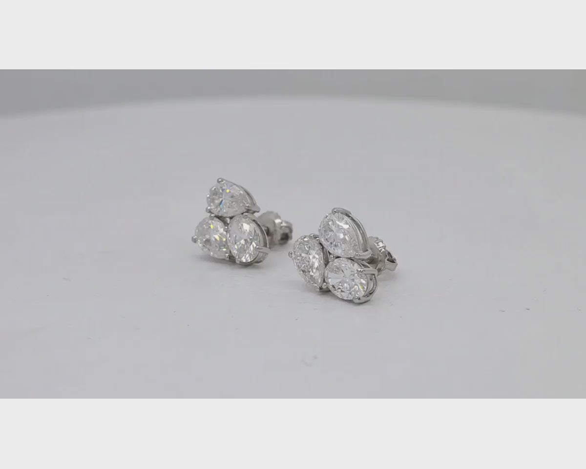 14k Gold Diamond Stud Earrings with Pear & Round-Cut Cluster Design 2.55ct – product video