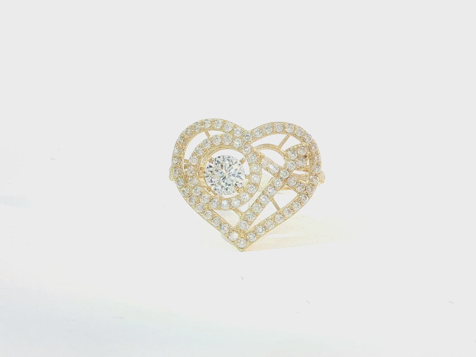 10K Gold Large Open Heart Halo Cubic Zirconia Ring