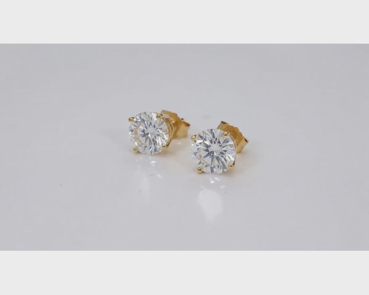 14K Gold Round Solitaire Four-Prong Stud Earrings 2.07 CT – product video