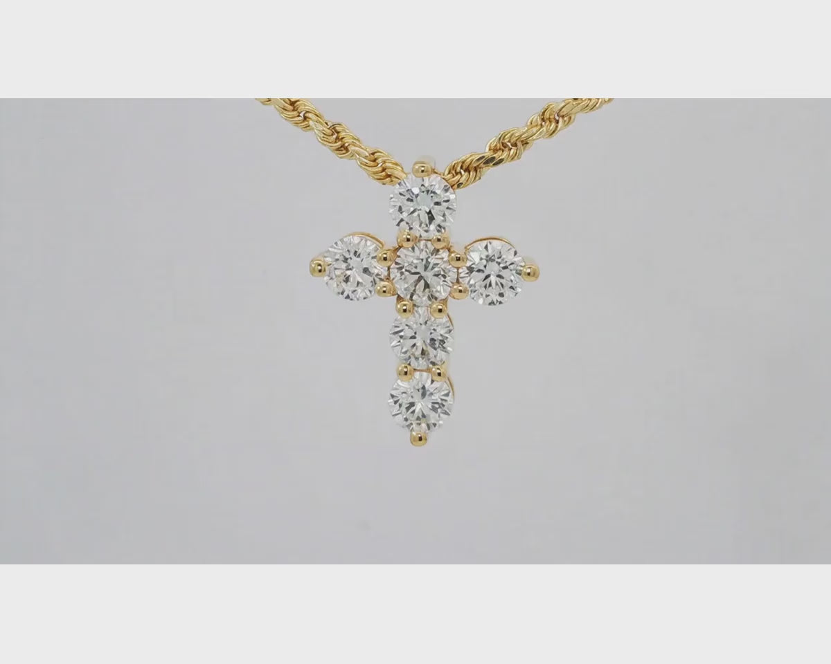 14K Gold Lab Diamond Cross Pendant Twisted Chain 3.02 CT – product video