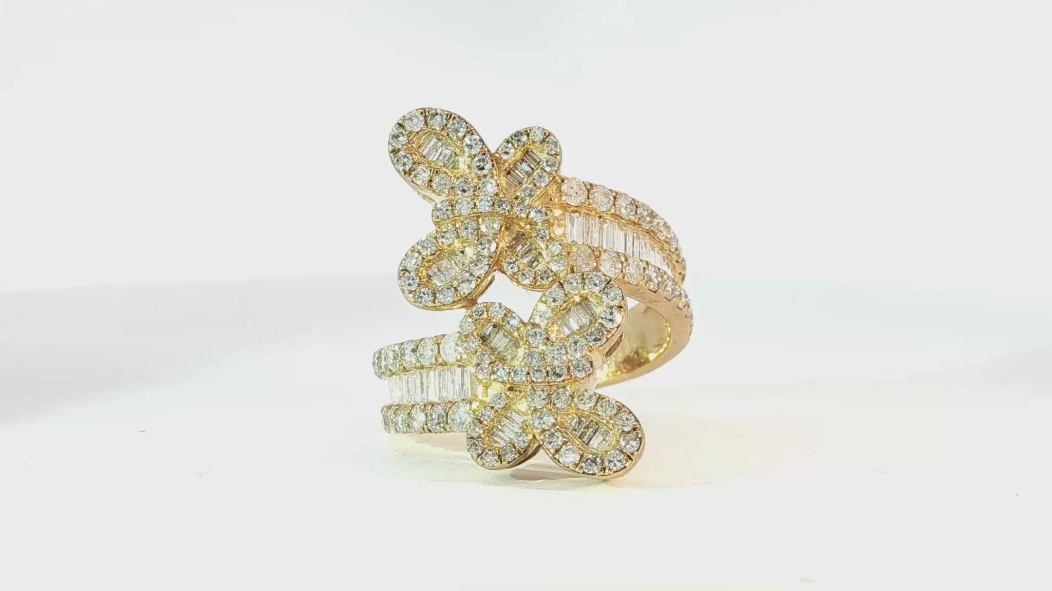 10k Gold Diamond Butterfly Ring with Round and Baguette Cut 1.75ct