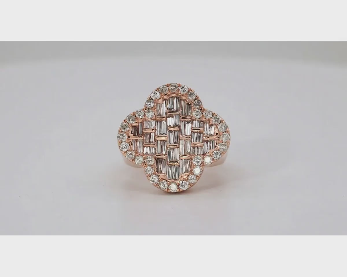 10K Gold Diamond Clover Statement Ring with Baguette Accents 2.00 CT – product video