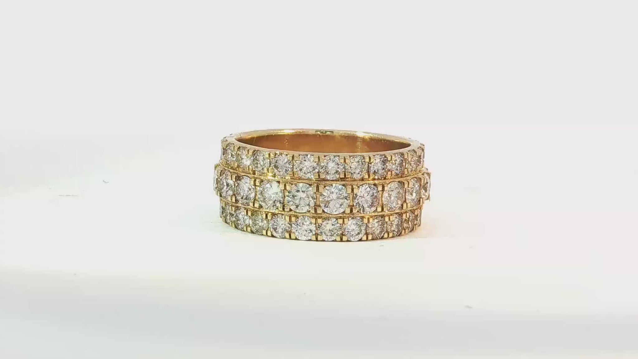 10k Gold Three-Row Diamond Ring with Graduated Round Cut 6.19ct
