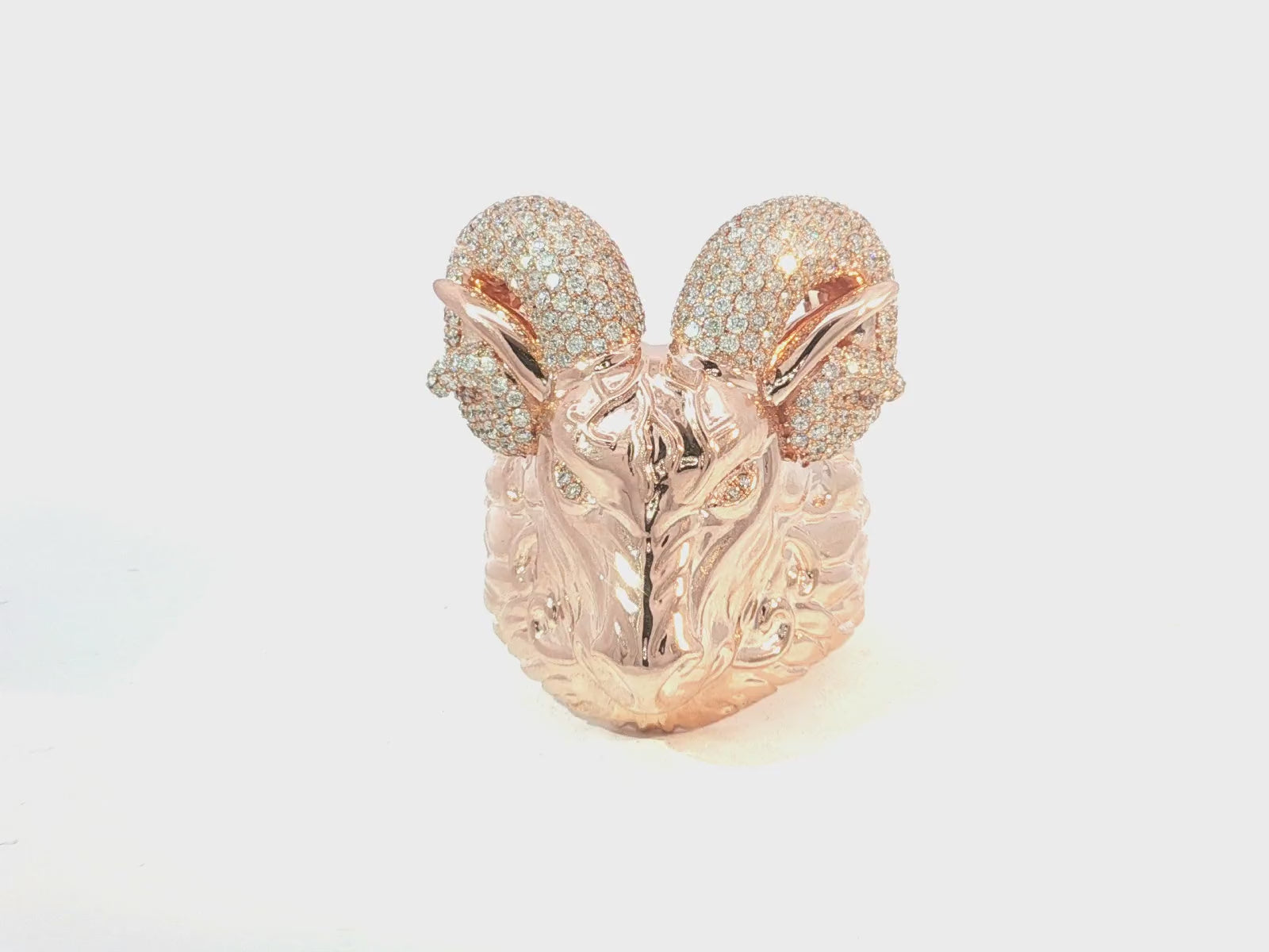 10k Gold Diamond Ram Head Ring with Pavé Accents 2.66ct