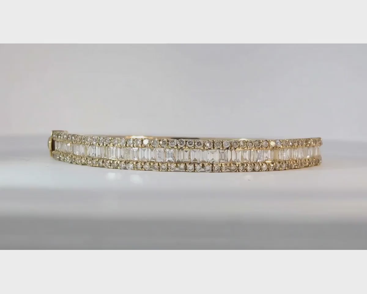14k Gold Diamond Bracelet with Emerald-Cut & Round Design 3ct – product video