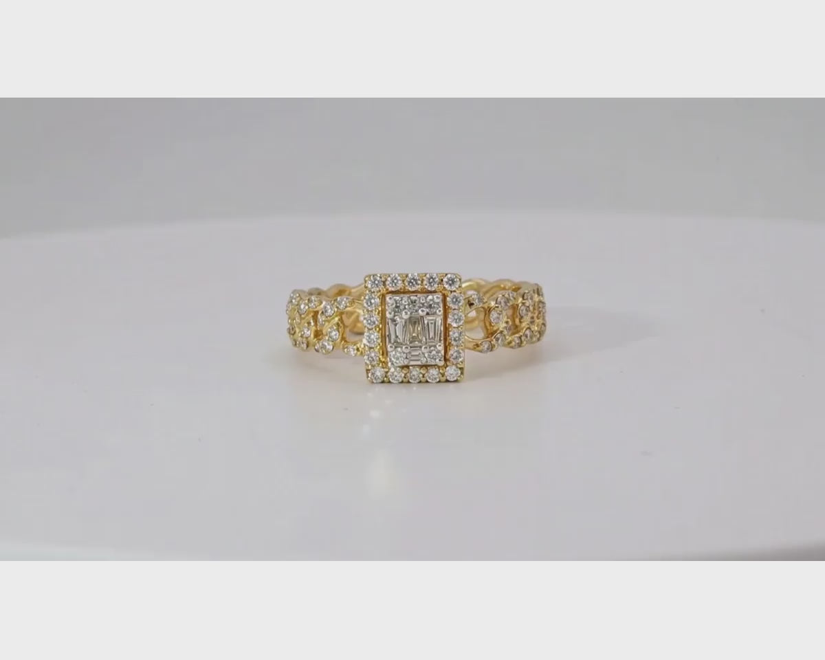 10k Gold Square-Halo Cuban-Link Diamonds Ring 0.55ct – product video