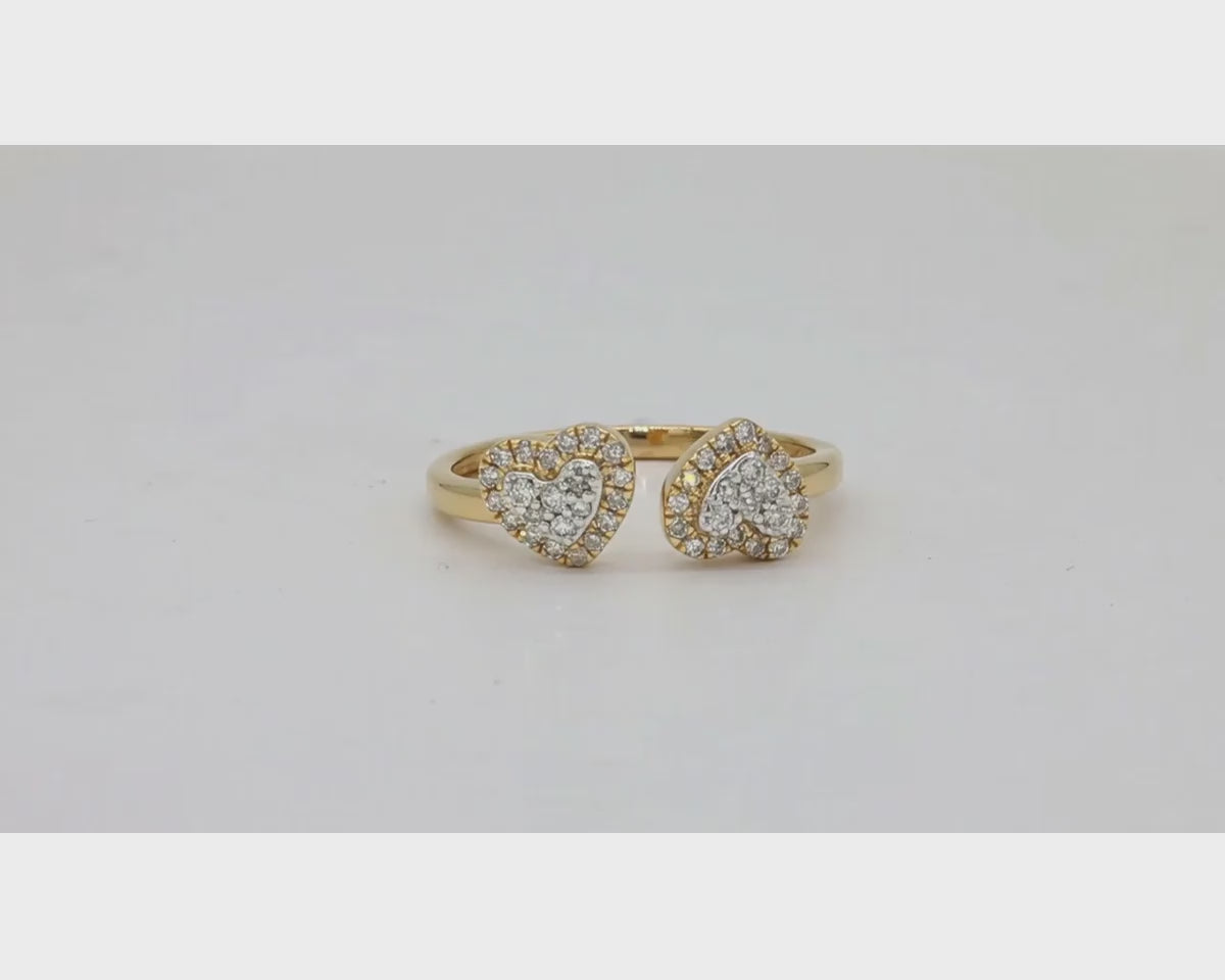 10K Gold Diamond Open Heart Ring with Double Pavé Heart Design 0.27ct – product video