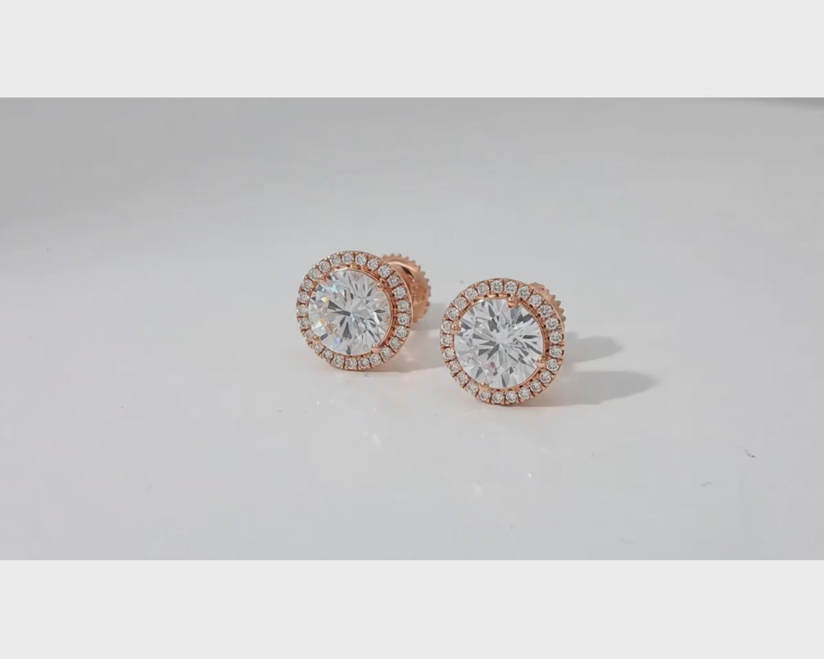 10K Gold Diamond Round Halo Stud Earrings  [0.93ct – 2.32 CT] – product video