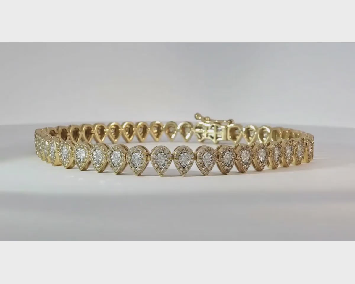 10k Gold Diamond Bracelet with Pear-Shaped Cluster Design 1.60ct – product video