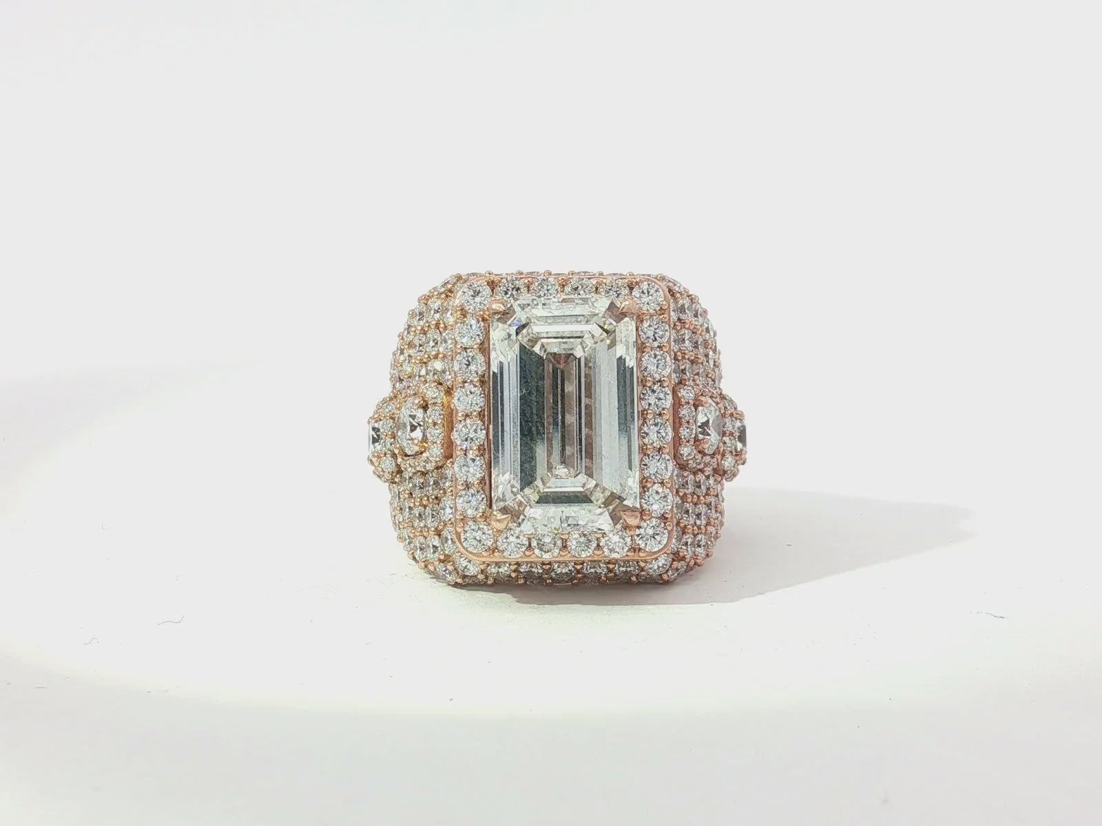 14k Gold Diamond Emerald-Cut Halo Dome Ring 9.41ct