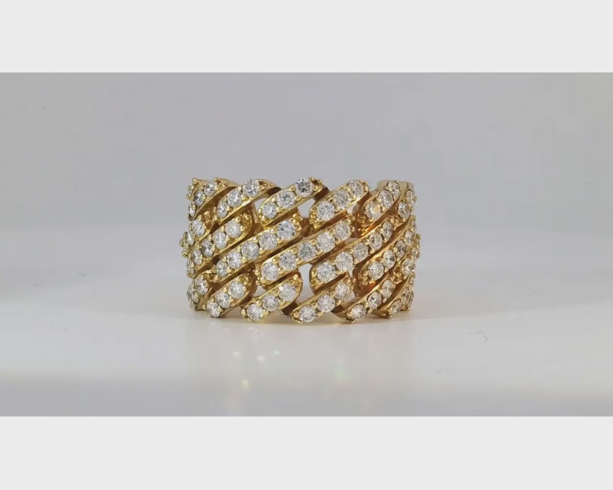 14k Gold Cuban Link Diamond Ring with Full Round Brilliant Cut 2.40ct – product video