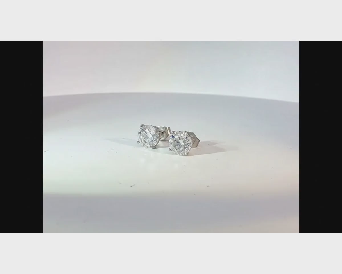 14k Gold Diamond Stud Earrings with Classic 4-Prong Design 2.07ct – product video
