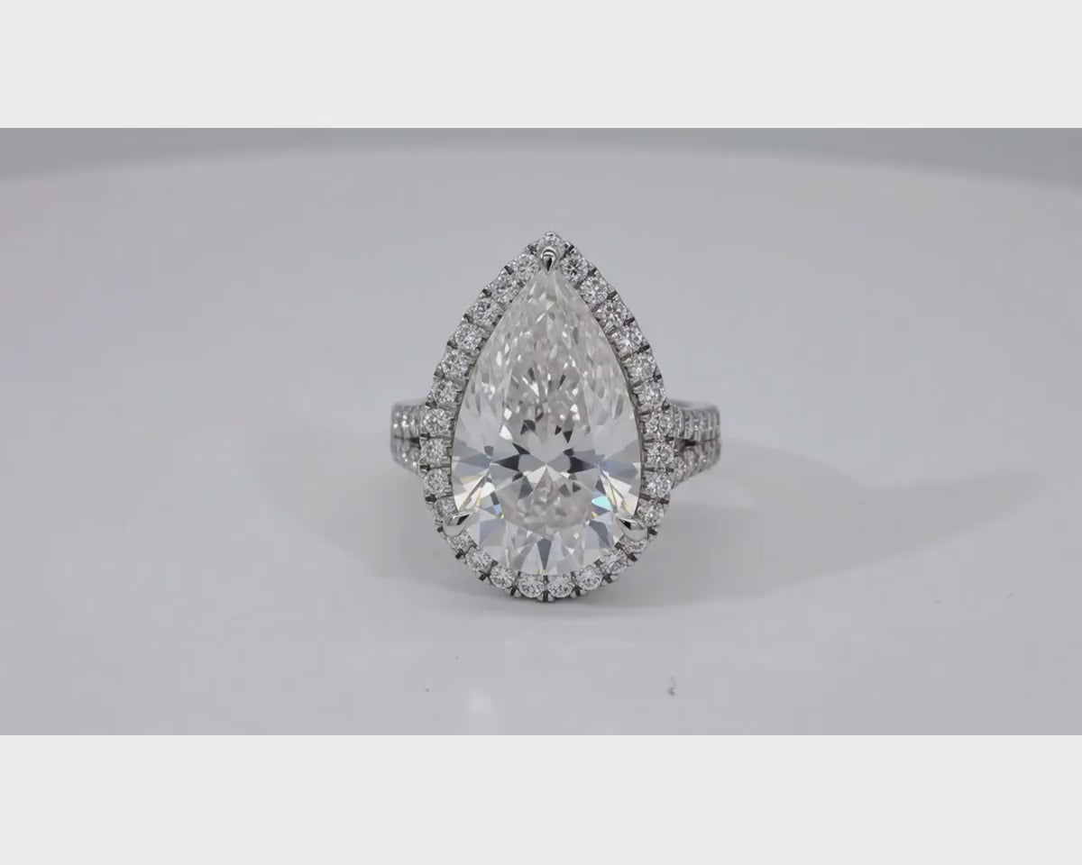 14k Pear Cut Halo Double-Row Micropavé Engagement Ring 8.60 CT – product video