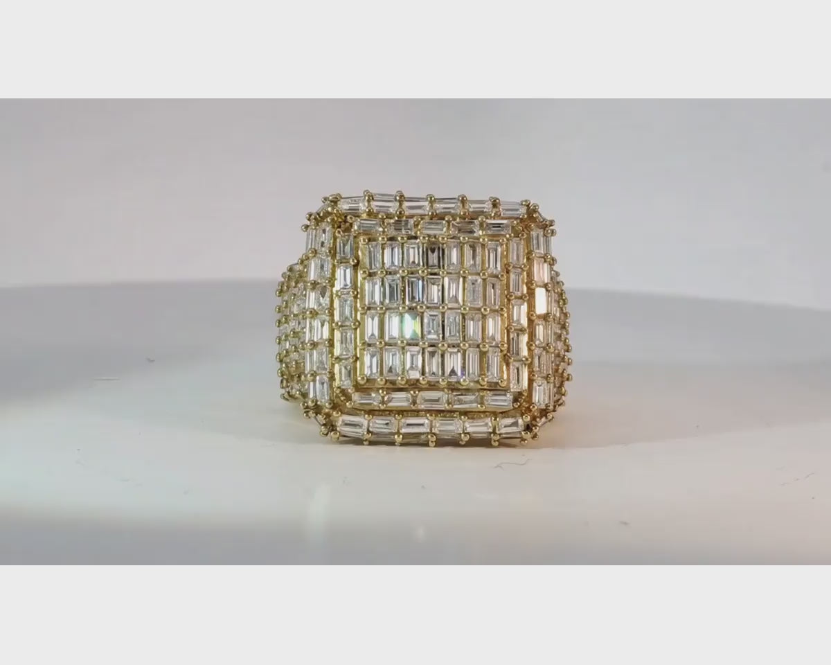 10k Gold Large Square Ring with Baguette and Round Diamonds 3.50ct – product video
