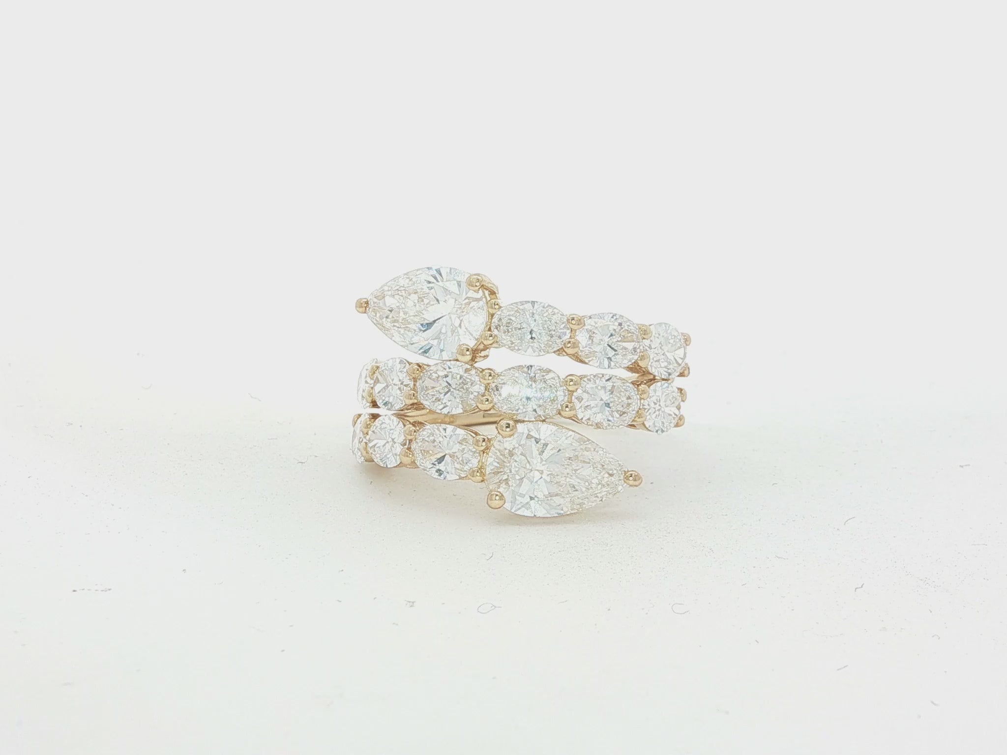14K Gold Diamond Pear Cut Multi Wrap Ring 5.15 CT