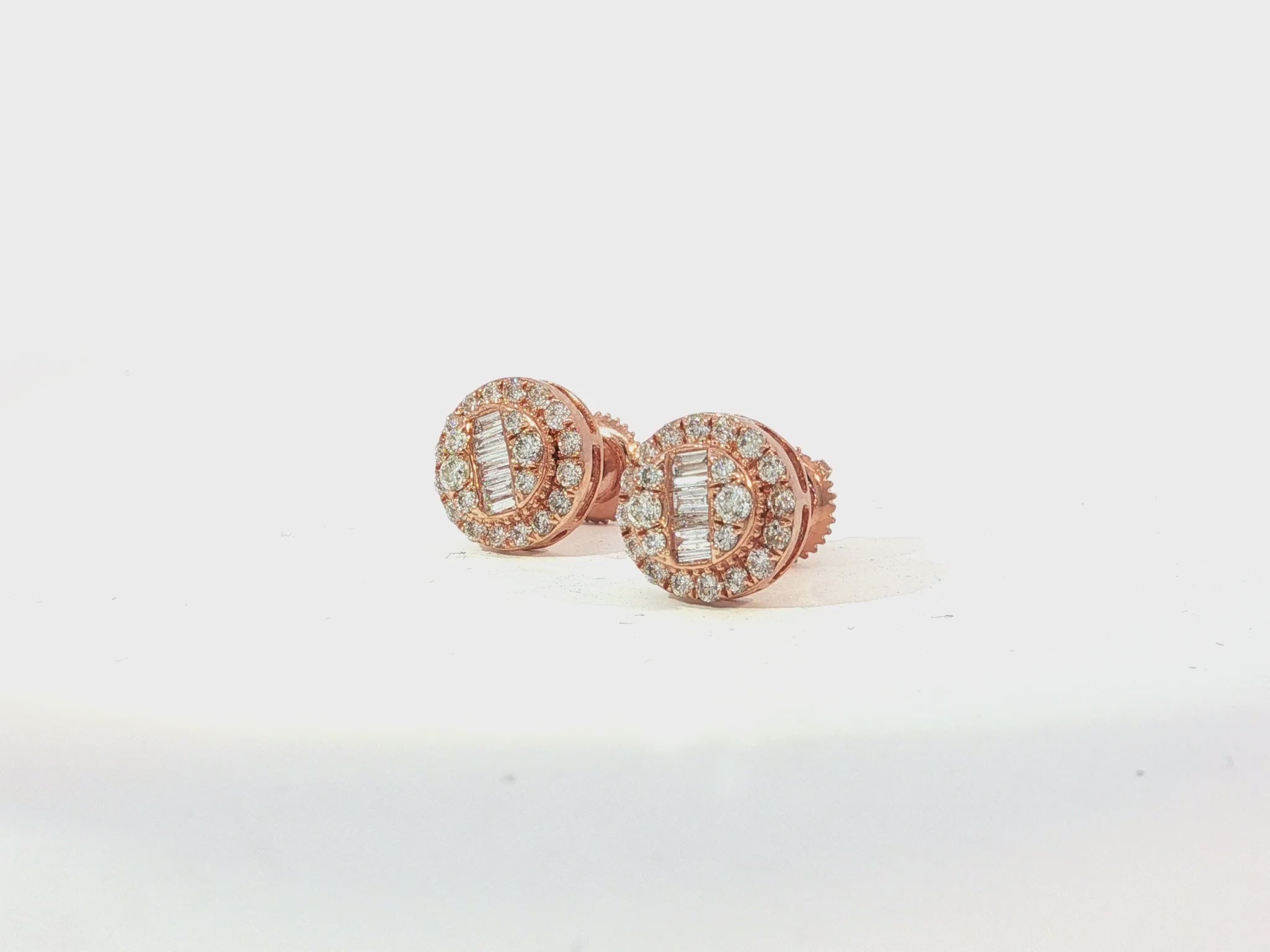 10k Gold Diamond Earrings with Round & Baguette-Cut Halo Circle Design 0.74ct