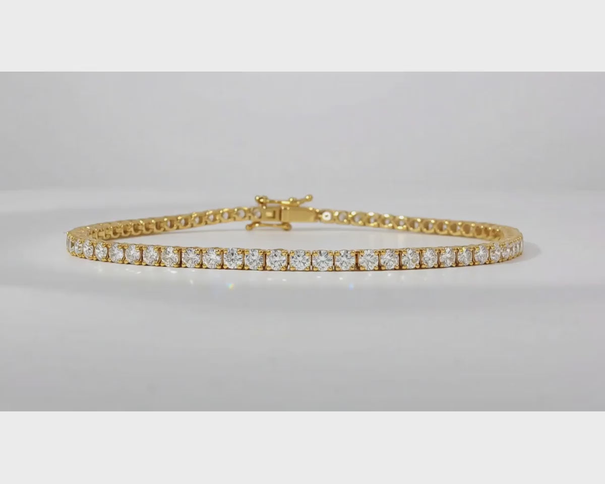 14k Gold Lab-Grown Diamond Bracelet with Classic Round-Cut Tennis Design 3.51ct – product video