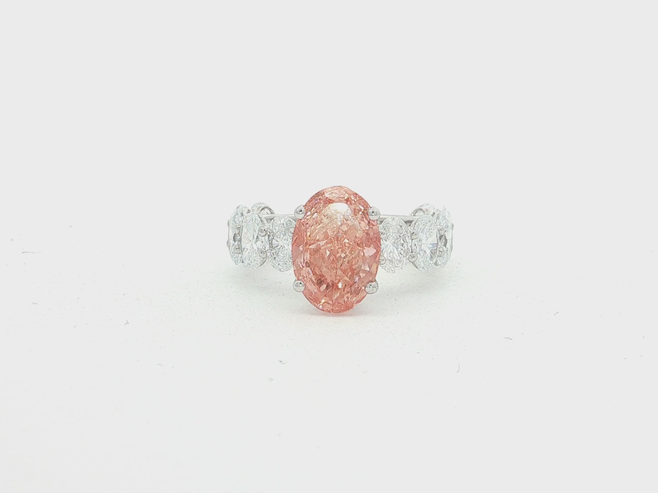 14K Gold Diamond Ring with Oval Pink Center Stone & Oval Side Diamonds Design 8.00ct