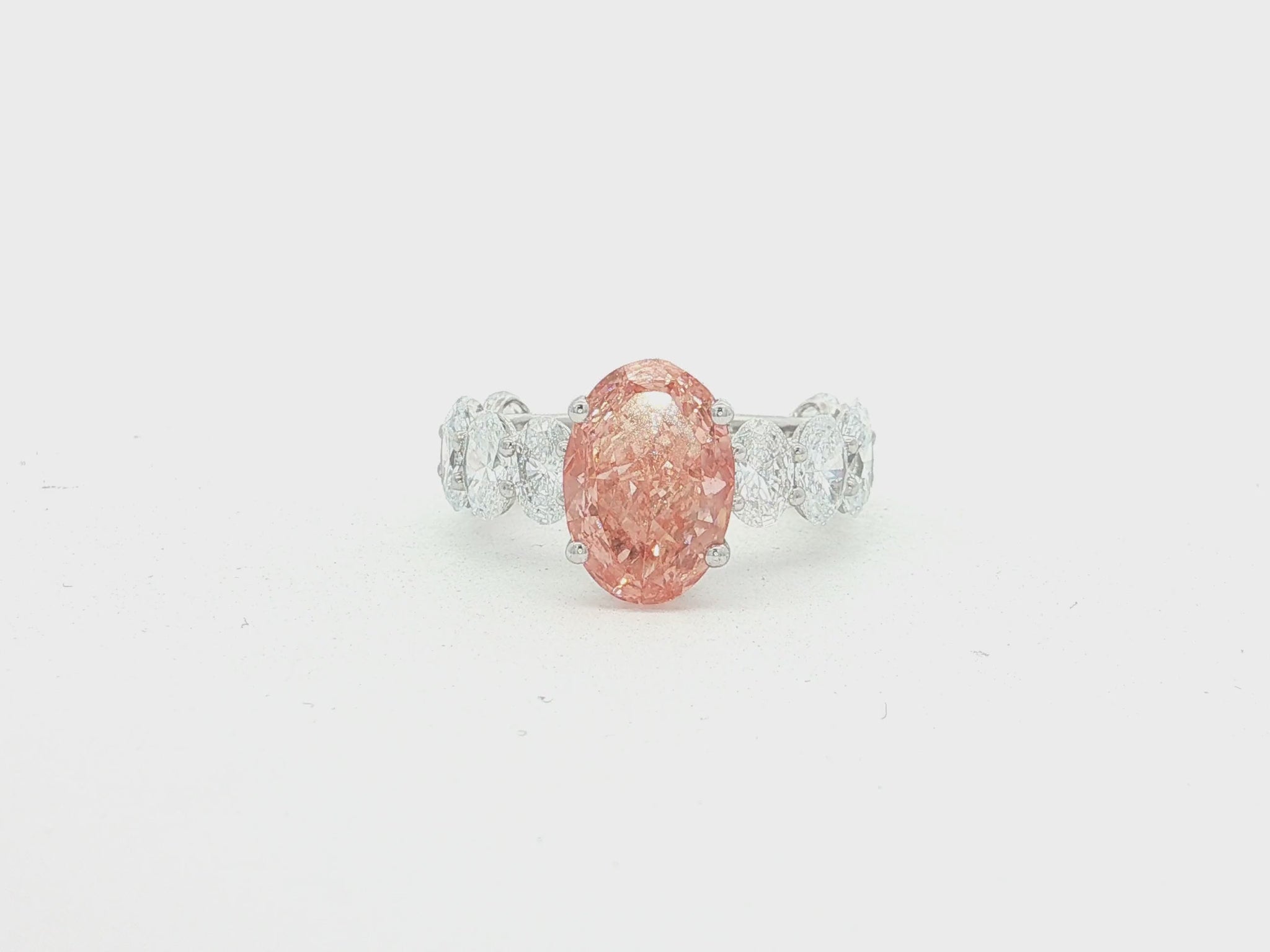 14K Gold Diamond Ring with Oval Pink Center Stone & Oval Side Diamonds Design 8.00ct