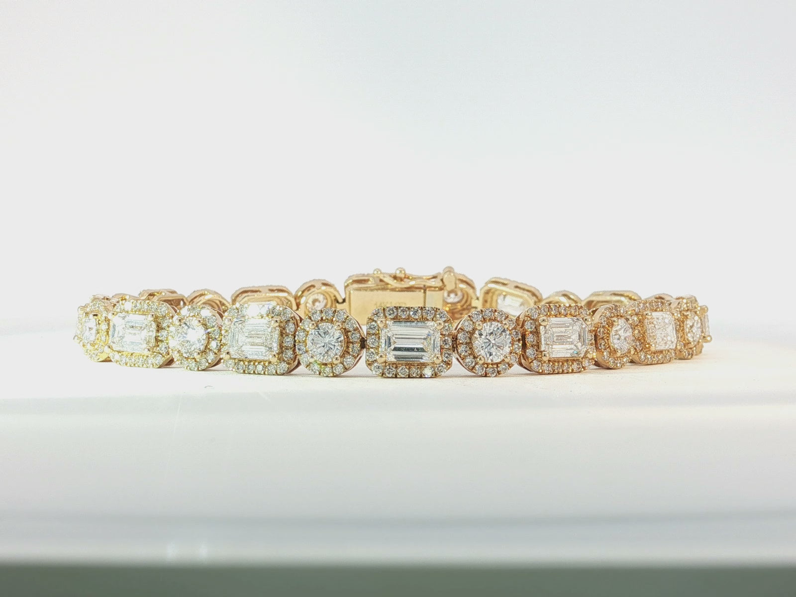 14k Gold Lab-Grown Diamond Bracelet with Emerald-Cut & Round-Cut Halo Design 10.99ct