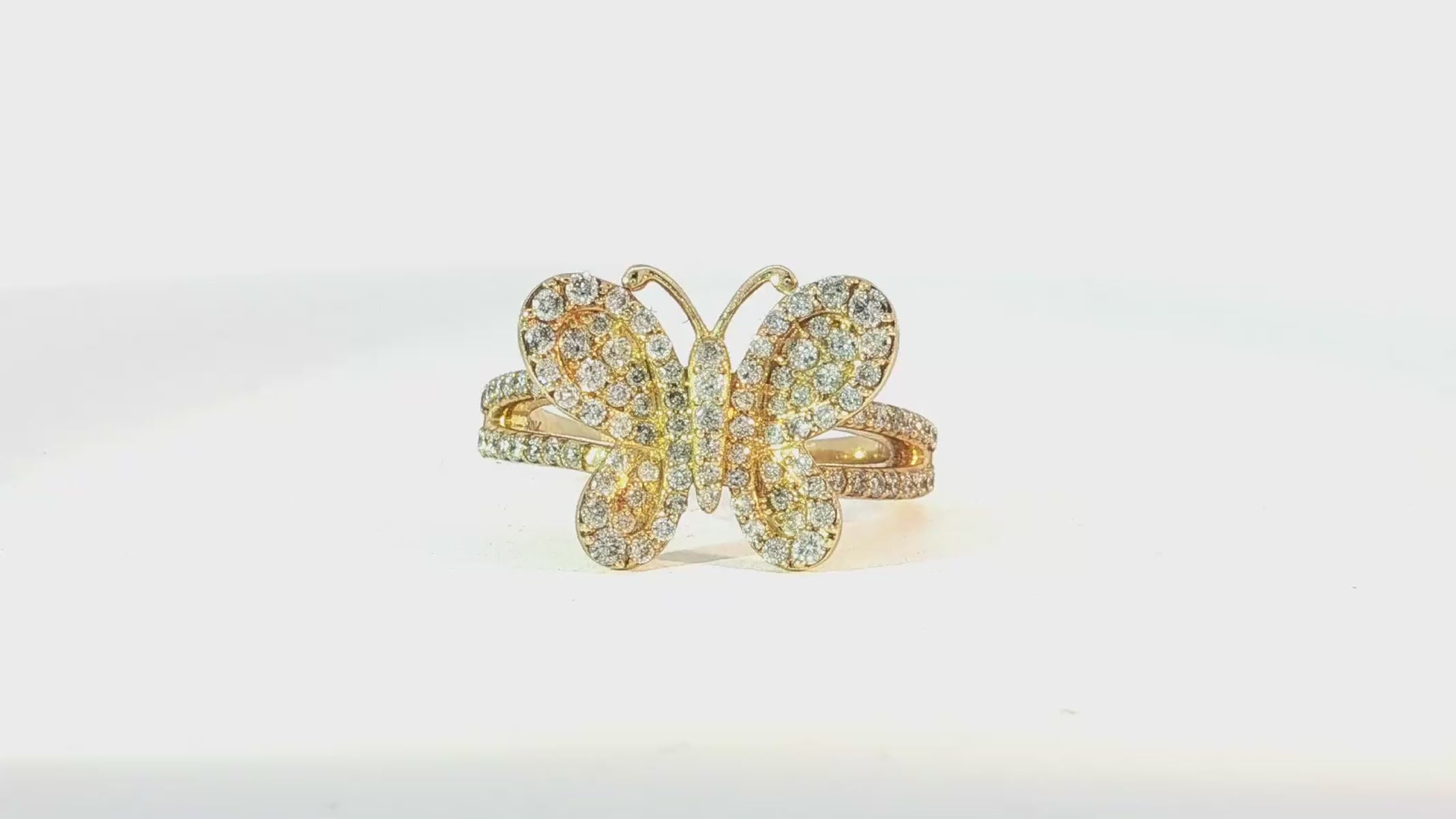 10k Gold Butterfly-Shape Ring with Round Diamonds 0.80ct