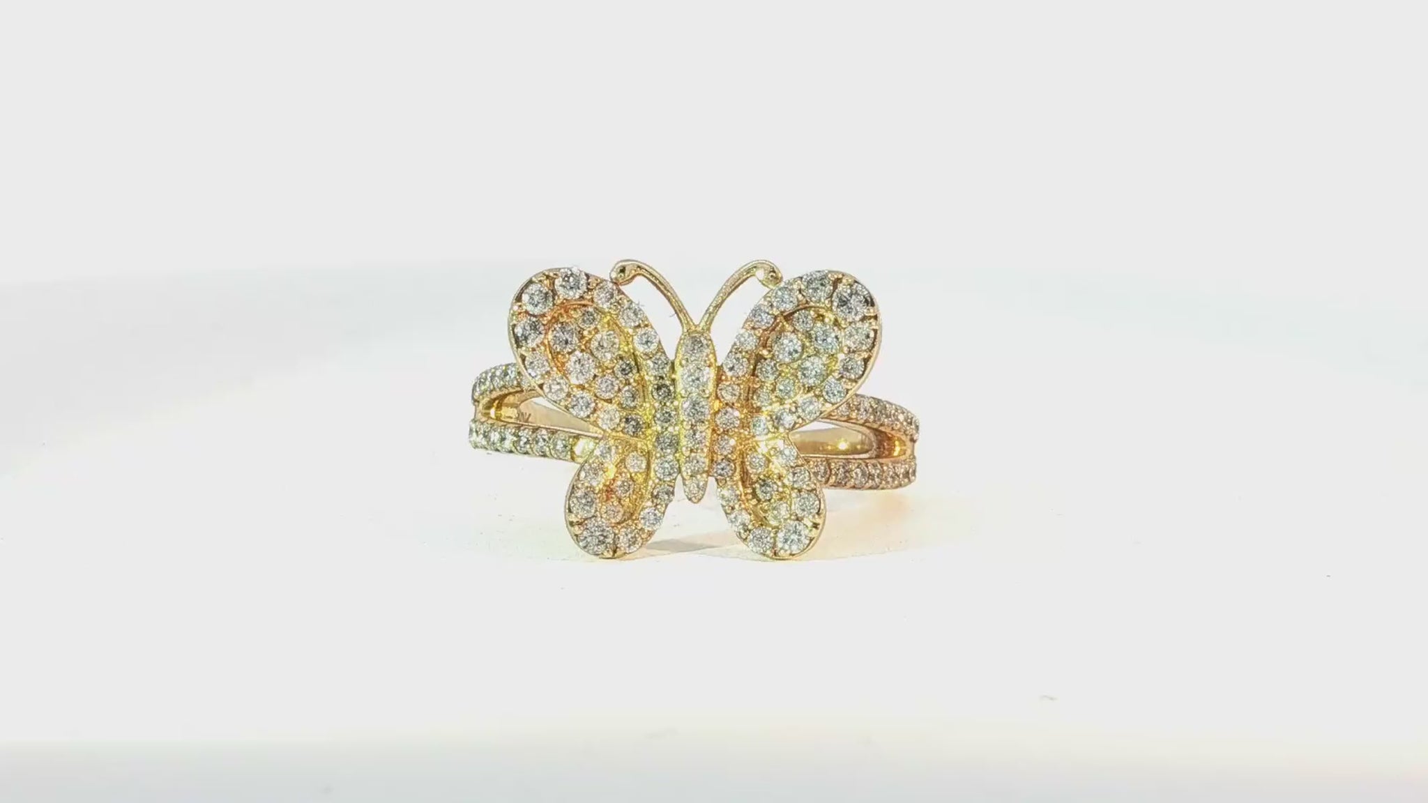 10k Gold Butterfly-Shape Ring with Round Diamonds 0.80ct