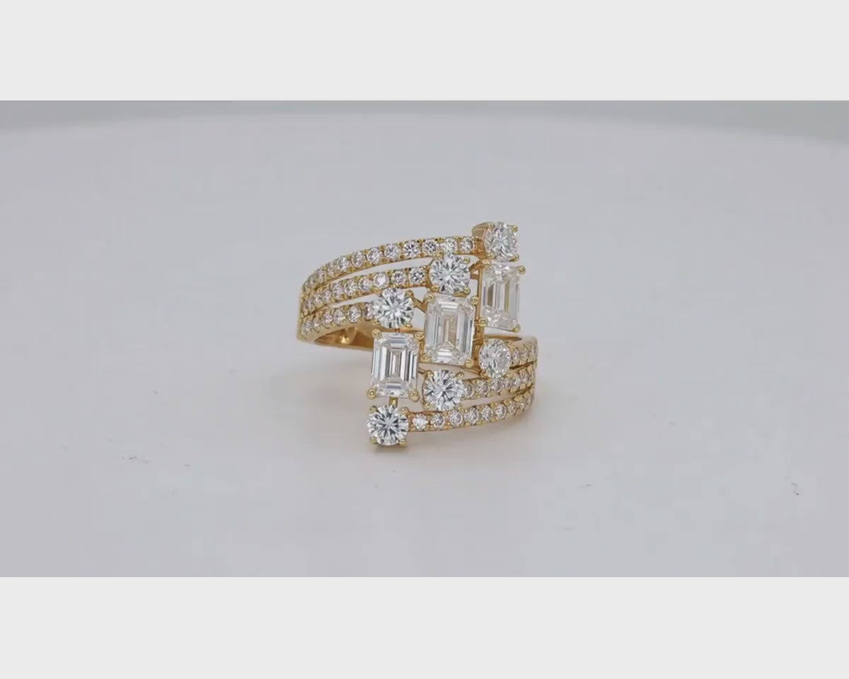14K Gold Diamond Emerald & Round Multi Wrap Ring 2.65 CT – product video