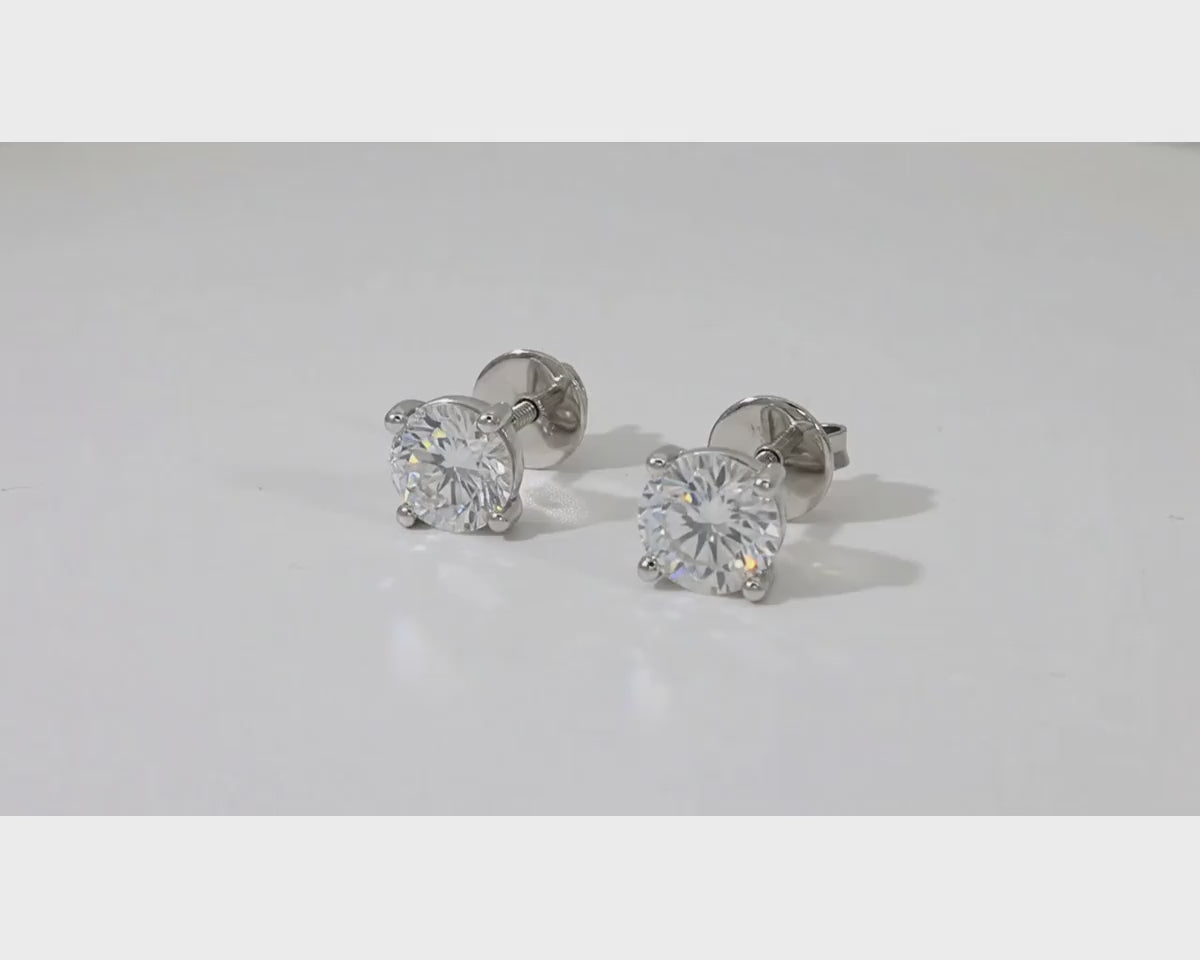 14k Gold Diamond Stud Earrings with Round Brilliant-Cut 2.0ct – product video
