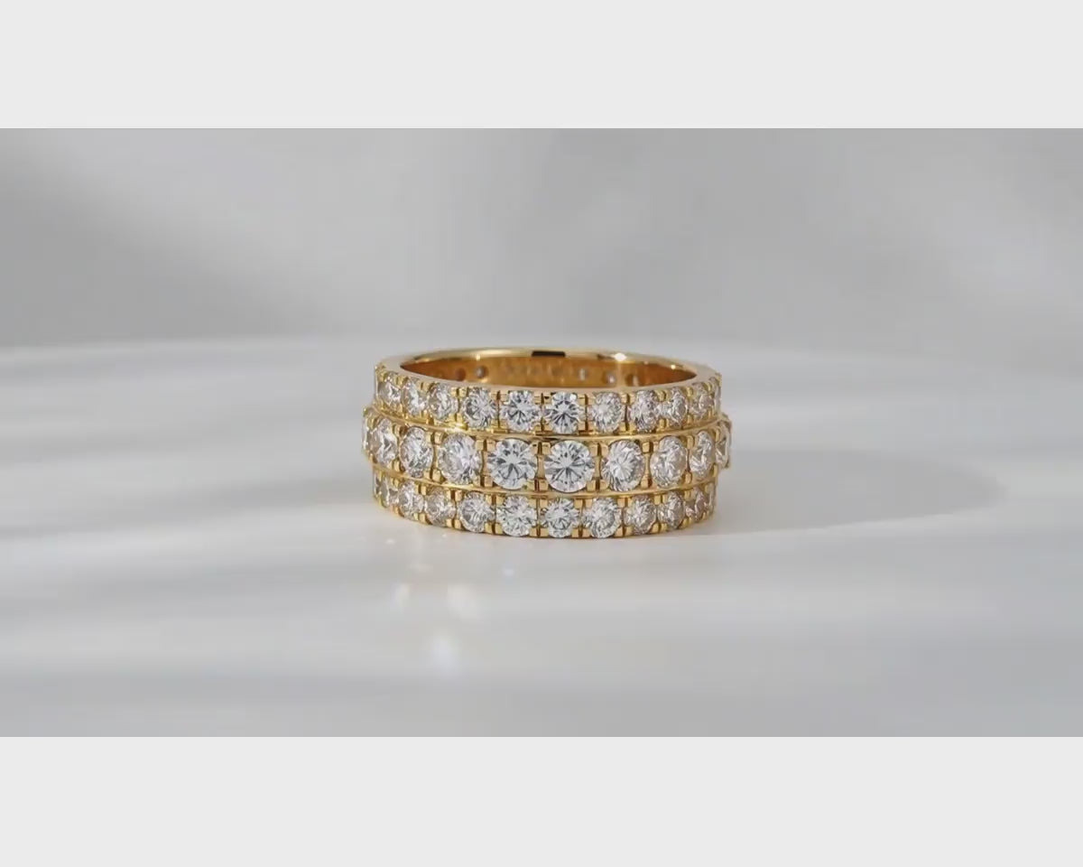10k Gold Three-Row Diamond Ring with Graduated Round Cut 6.19ct – product video