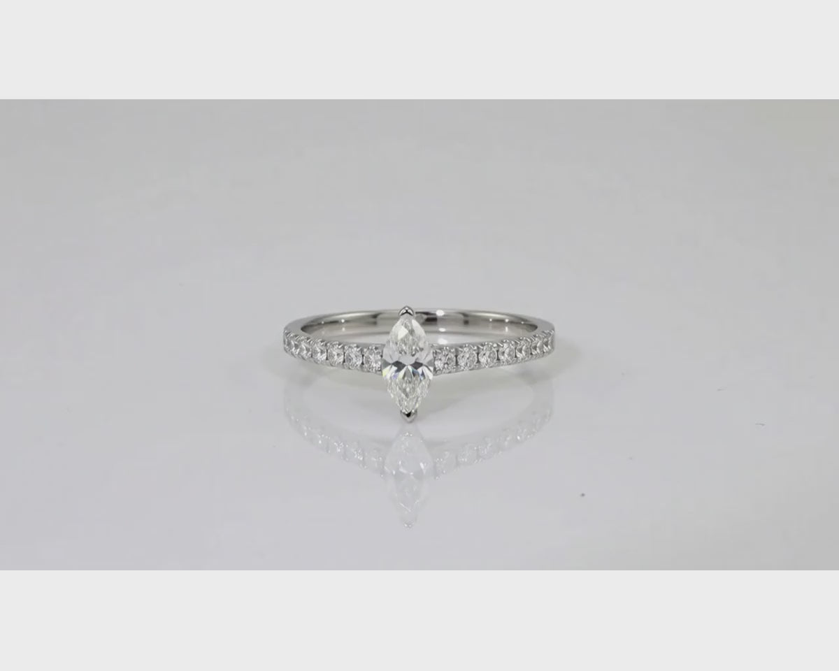14k Gold Diamond Ring with Marquise-Cut Center & Pavé Band 0.52ct – product video