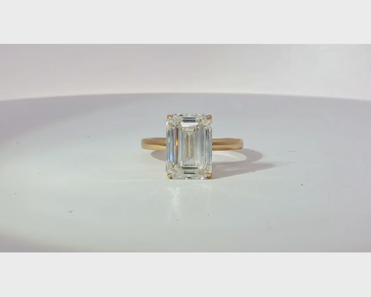 14k Gold Diamond Solitaire Ring with Emerald-Cut Center 5.08ct – product video