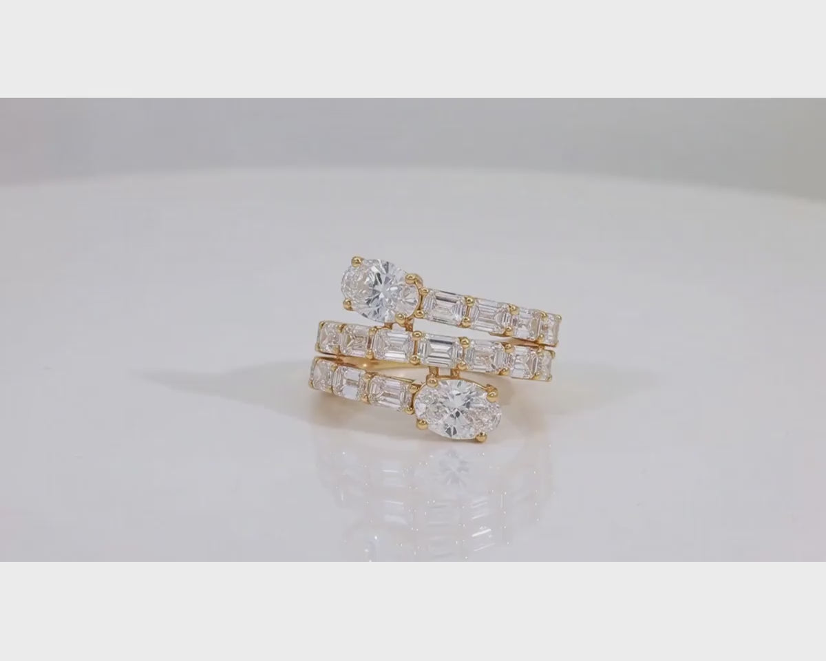 14K Gold Diamond Ring with Multi-Row Oval & Emerald-Cut 4.60ct – product video