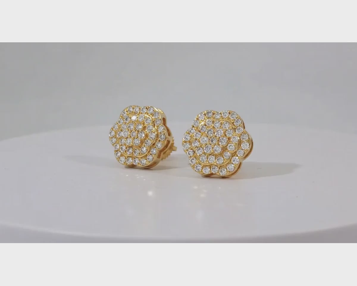10k Gold Diamond Earrings with Round Floral Cluster Design 0.99ct – product video