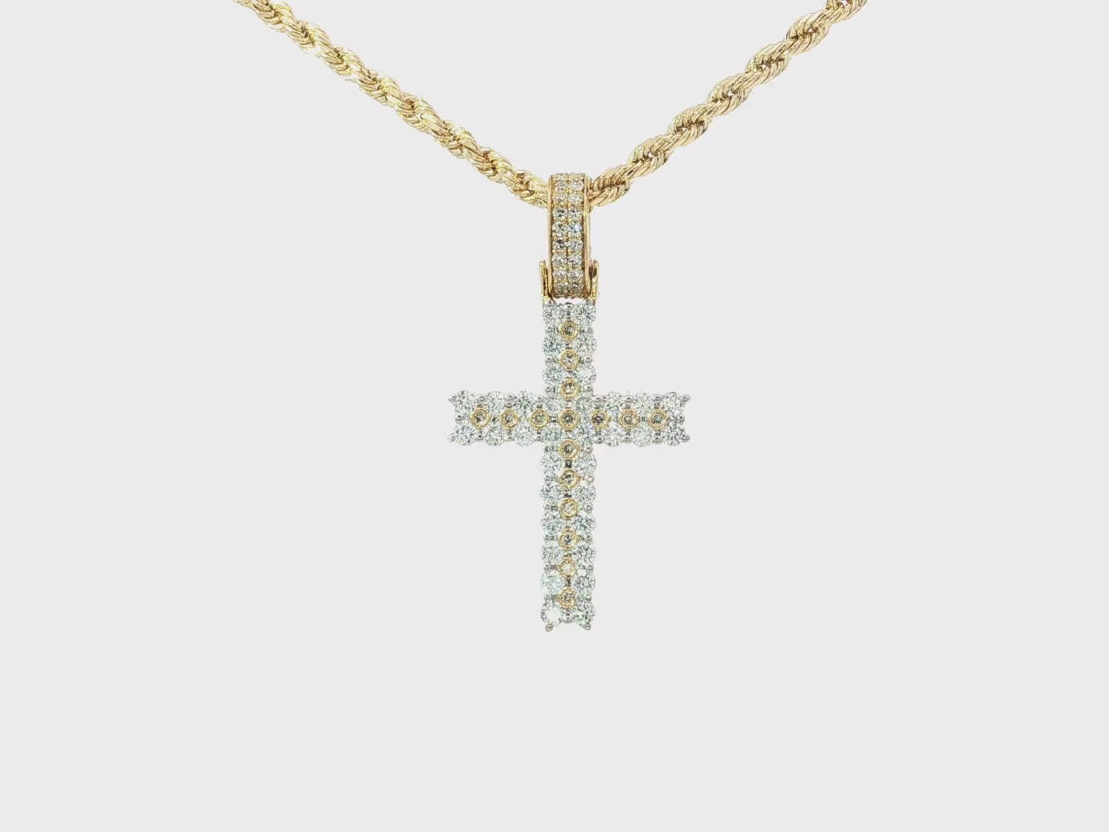 10k Gold Diamond Cross Pendant with Round Brilliant Pavé Design 0.95ct
