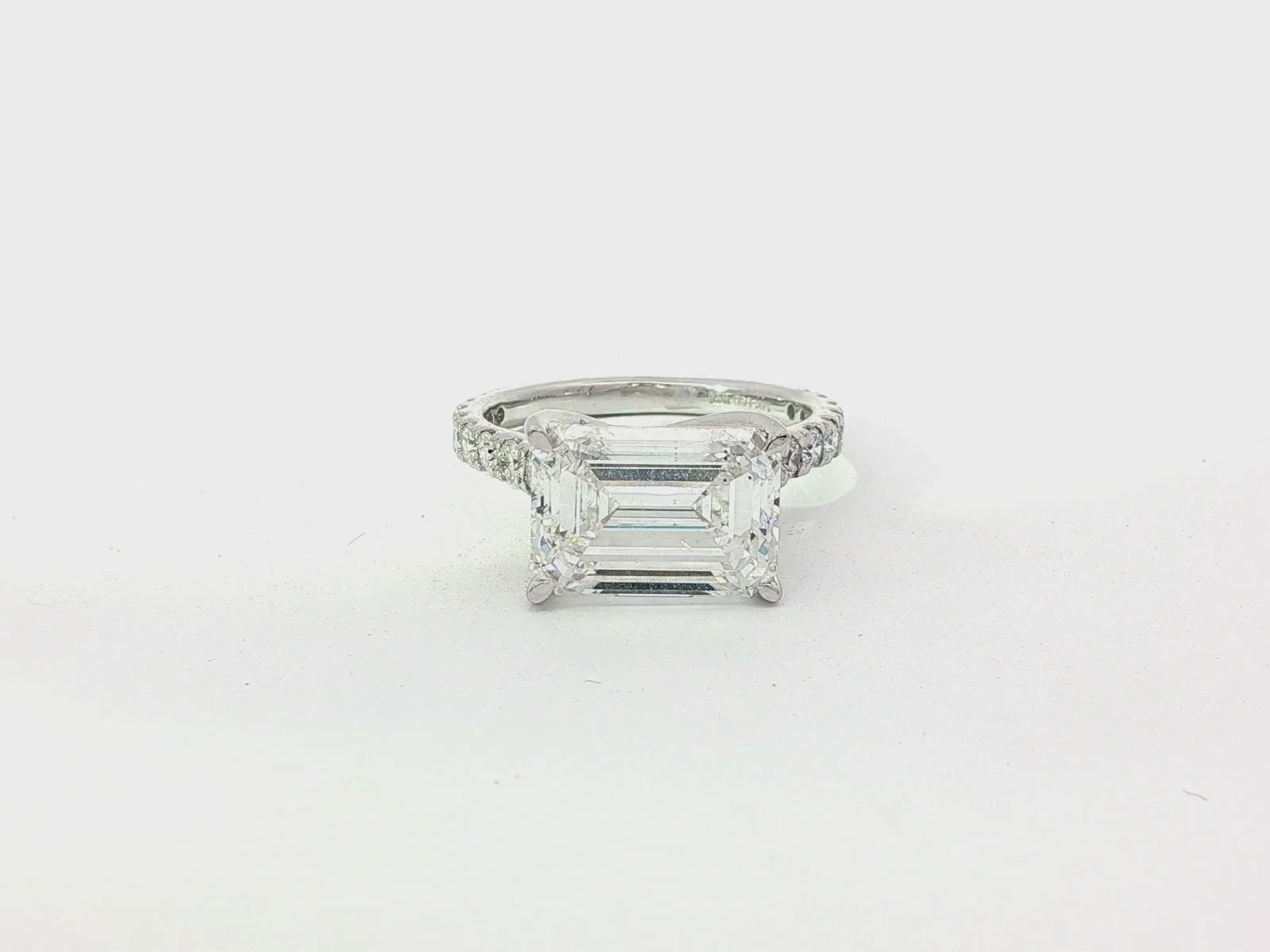 14k Emerald Cut East to West Petite Micropavé Engagement Ring 5.66 CT