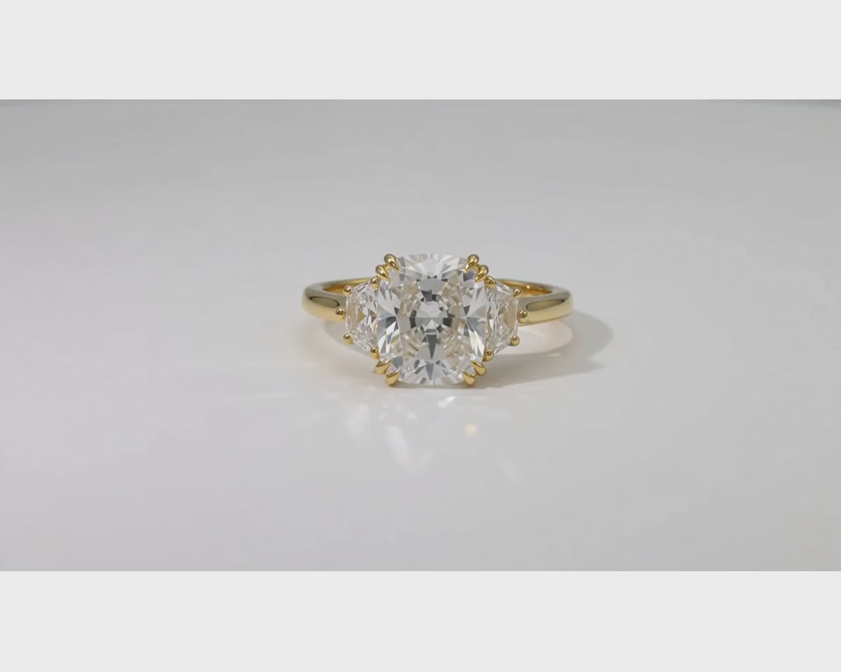 14k Gold Diamond Emerald-Cut Halo Ring with & Accent Diamonds 3.10 CT – product video