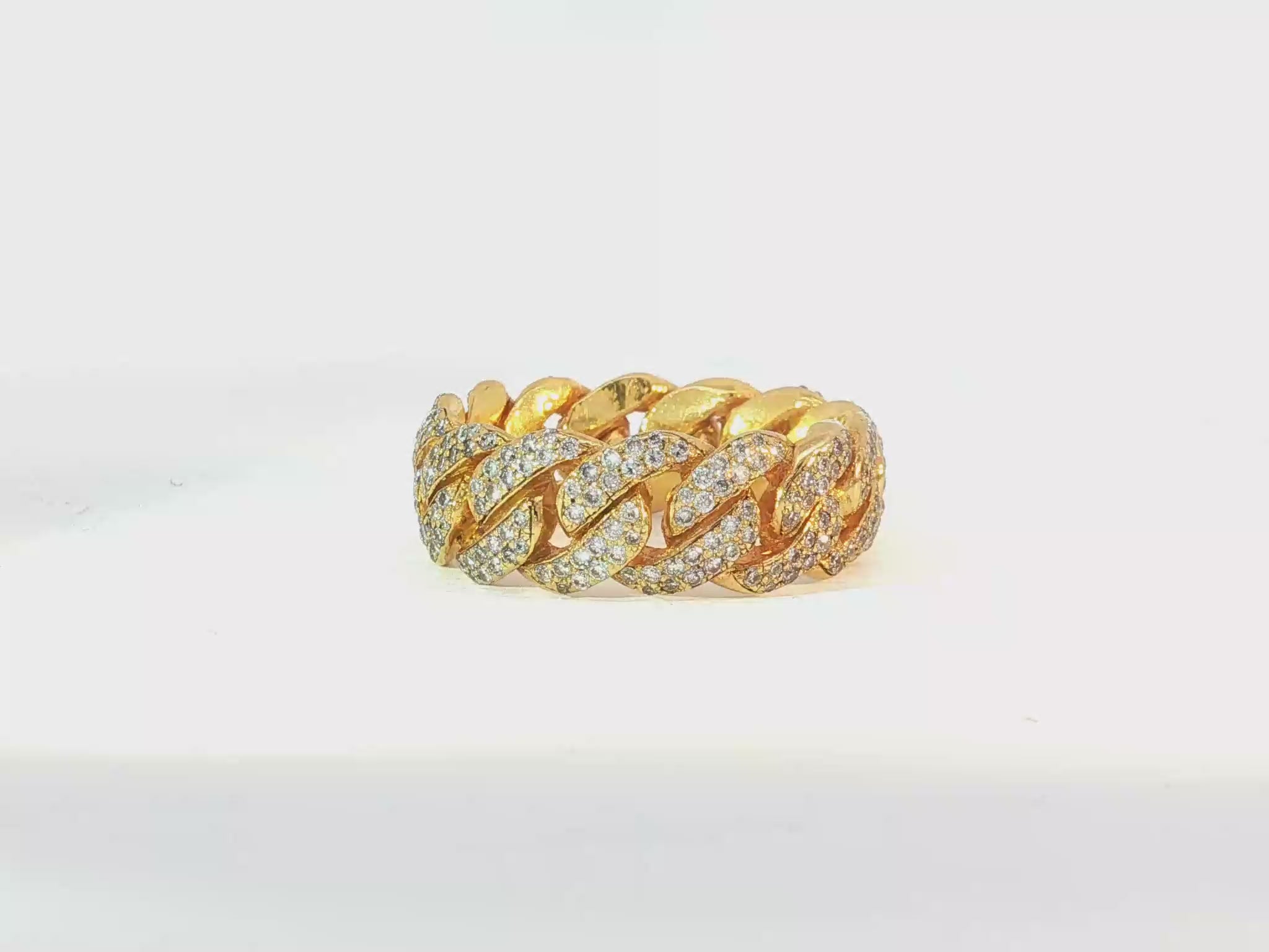 10k Gold Cuban Link Ring with Full Round Diamond Setting 3.31ct